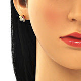 Oro Laminado Stud Earring, Gold Filled Style Dragon-Fly Design, with Ruby Cubic Zirconia and White Micro Pave, Polished, Golden Finish