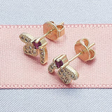 Oro Laminado Stud Earring, Gold Filled Style Dragon-Fly Design, with Ruby Cubic Zirconia and White Micro Pave, Polished, Golden Finish