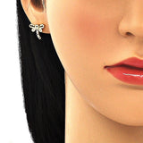 Oro Laminado Stud Earring, Gold Filled Style Dragon-Fly Design, with Black and White Micro Pave, Polished, Golden Finish