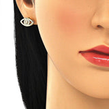 Oro Laminado Stud Earring, Gold Filled Style with White Micro Pave, Polished, Golden Finish