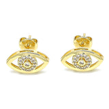 Oro Laminado Stud Earring, Gold Filled Style with White Micro Pave, Polished, Golden Finish