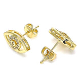 Oro Laminado Stud Earring, Gold Filled Style with White Micro Pave, Polished, Golden Finish