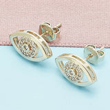 Oro Laminado Stud Earring, Gold Filled Style with White Micro Pave, Polished, Golden Finish