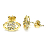 Oro Laminado Stud Earring, Gold Filled Style with White Micro Pave, Polished, Golden Finish