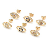 Oro Laminado Stud Earring, Gold Filled Style with White Micro Pave, Polished, Golden Finish