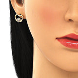 Oro Laminado Stud Earring, Gold Filled Style Heart Design, with Ruby Micro Pave, Polished, Golden Finish
