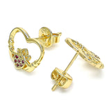 Oro Laminado Stud Earring, Gold Filled Style Heart Design, with Ruby Micro Pave, Polished, Golden Finish