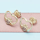 Oro Laminado Stud Earring, Gold Filled Style Heart Design, with Ruby Micro Pave, Polished, Golden Finish