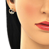 Oro Laminado Stud Earring, Gold Filled Style Heart Design, with Multicolor Micro Pave, Polished, Golden Finish