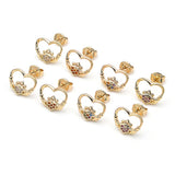 Oro Laminado Stud Earring, Gold Filled Style Heart Design, with Multicolor Micro Pave, Polished, Golden Finish