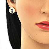 Oro Laminado Stud Earring, Gold Filled Style Hand of God Design, with Sapphire Blue Micro Pave, Polished, Golden Finish