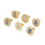 Oro Laminado Stud Earring, Gold Filled Style Hand of God Design, with Sapphire Blue Micro Pave, Polished, Golden Finish