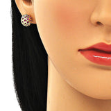 Oro Laminado Stud Earring, Gold Filled Style with Ruby Micro Pave, Polished, Golden Finish
