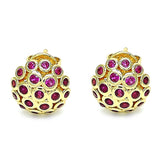 Oro Laminado Stud Earring, Gold Filled Style with Ruby Micro Pave, Polished, Golden Finish