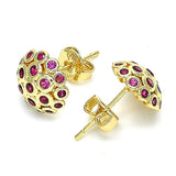 Oro Laminado Stud Earring, Gold Filled Style with Ruby Micro Pave, Polished, Golden Finish