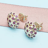 Oro Laminado Stud Earring, Gold Filled Style with Ruby Micro Pave, Polished, Golden Finish