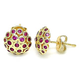 Oro Laminado Stud Earring, Gold Filled Style with Ruby Micro Pave, Polished, Golden Finish