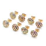 Oro Laminado Stud Earring, Gold Filled Style with Ruby Micro Pave, Polished, Golden Finish