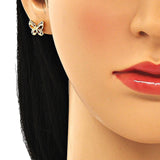 Oro Laminado Stud Earring, Gold Filled Style Butterfly Design, with Multicolor Micro Pave, Polished, Golden Finish