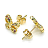 Oro Laminado Stud Earring, Gold Filled Style Butterfly Design, with Multicolor Micro Pave, Polished, Golden Finish