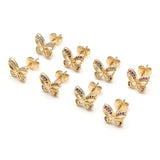 Oro Laminado Stud Earring, Gold Filled Style Butterfly Design, with Multicolor Micro Pave, Polished, Golden Finish