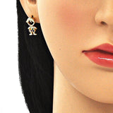 Oro Laminado Stud Earring, Gold Filled Style Little Boy Design, with Multicolor Micro Pave, Polished, Golden Finish