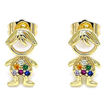 Oro Laminado Stud Earring, Gold Filled Style Little Boy Design, with Multicolor Micro Pave, Polished, Golden Finish