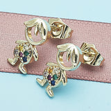 Oro Laminado Stud Earring, Gold Filled Style Little Boy Design, with Multicolor Micro Pave, Polished, Golden Finish