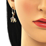 Oro Laminado Dangle Earring, Gold Filled Style Elephant Design, with Multicolor Micro Pave, Polished, Golden Finish