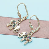 Oro Laminado Dangle Earring, Gold Filled Style Elephant Design, with Multicolor Micro Pave, Polished, Golden Finish