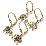 Oro Laminado Dangle Earring, Gold Filled Style Elephant Design, with Multicolor Micro Pave, Polished, Golden Finish
