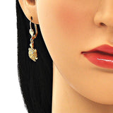 Oro Laminado Dangle Earring, Gold Filled Style Turtle Design, with White Micro Pave, Polished, Golden Finish