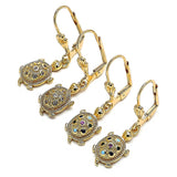 Oro Laminado Dangle Earring, Gold Filled Style Turtle Design, with White Micro Pave, Polished, Golden Finish