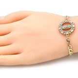 Oro Laminado Fancy Bracelet, Gold Filled Style Guadalupe Design, with White Cubic Zirconia and White Micro Pave, Polished, Golden Finish