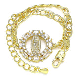 Oro Laminado Fancy Bracelet, Gold Filled Style Guadalupe Design, with White Cubic Zirconia and White Micro Pave, Polished, Golden Finish