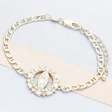 Oro Laminado Fancy Bracelet, Gold Filled Style Guadalupe Design, with White Cubic Zirconia and White Micro Pave, Polished, Golden Finish