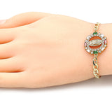 Oro Laminado Fancy Bracelet, Gold Filled Style Guadalupe Design, with Multicolor Cubic Zirconia and White Micro Pave, Polished, Golden Finish