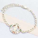 Oro Laminado Fancy Bracelet, Gold Filled Style Guadalupe Design, with Multicolor Cubic Zirconia and White Micro Pave, Polished, Golden Finish