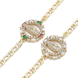 Oro Laminado Fancy Bracelet, Gold Filled Style Guadalupe Design, with Multicolor Cubic Zirconia and White Micro Pave, Polished, Golden Finish