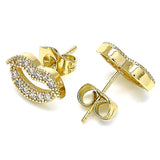 Oro Laminado Stud Earring, Gold Filled Style Lips Design, with White Micro Pave, Polished, Golden Finish