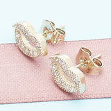 Oro Laminado Stud Earring, Gold Filled Style Lips Design, with White Micro Pave, Polished, Golden Finish
