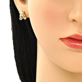 Oro Laminado Stud Earring, Gold Filled Style Teddy Bear Design, with Multicolor Micro Pave, Polished, Golden Finish