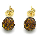 Oro Laminado Stud Earring, Gold Filled Style with Coffee Crystal, Polished, Golden Finish