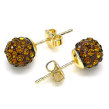 Oro Laminado Stud Earring, Gold Filled Style with Coffee Crystal, Polished, Golden Finish