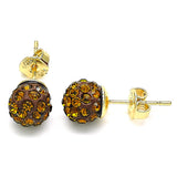 Oro Laminado Stud Earring, Gold Filled Style with Coffee Crystal, Polished, Golden Finish