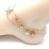 Oro Laminado Charm Anklet , Gold Filled Style Strawberry Design, Polished, Tricolor