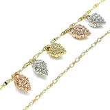 Oro Laminado Charm Anklet , Gold Filled Style Strawberry Design, Polished, Tricolor