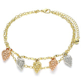 Oro Laminado Charm Anklet , Gold Filled Style Strawberry Design, Polished, Tricolor