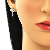 Oro Laminado Stud Earring, Gold Filled Style key Design, with White Micro Pave, Polished, Golden Finish