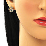 Oro Laminado Stud Earring, Gold Filled Style Crown Design, with Multicolor Micro Pave, Polished, Golden Finish